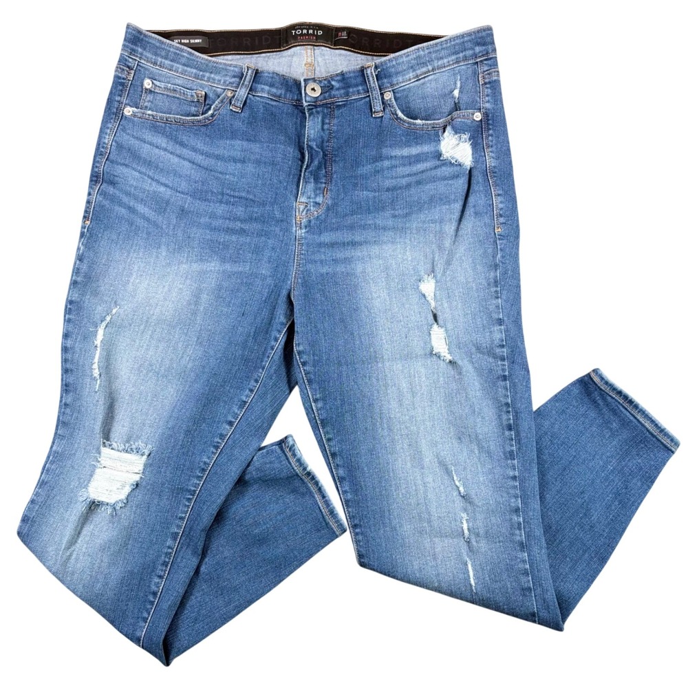 Torrid Sky High Skinny Jeans Womens 20R Distressed Blue Denim Stretch Plus Size